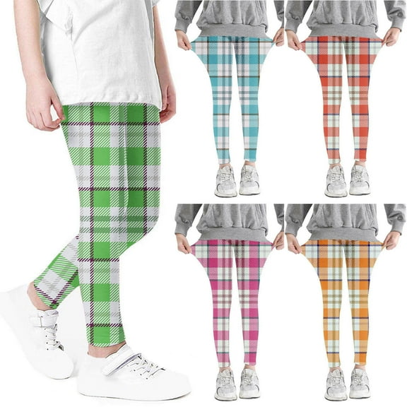 Ashirexll Leggings for Girls, Summer Pants, Girls Fashion Plaid Pants High Waist Stretchy Soft Kids Summer Leggings for Outer Wearing