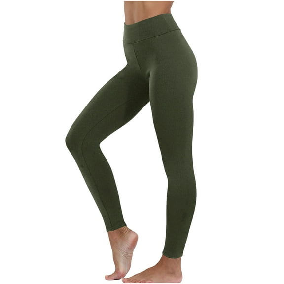 Ashirexll Leggings for Women Long Solid Color Hip Lift Fitness High Waist Elastic Exercise Yoga Pants Thermal Leggings for Women Army Green L