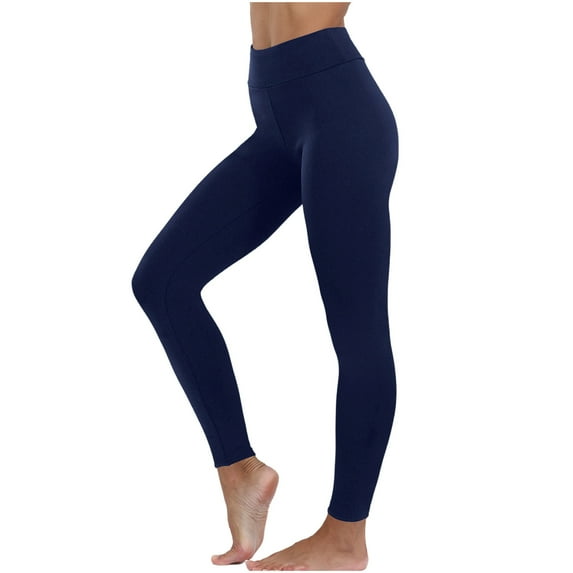Ashirexll Leggings for Women Long Solid Color Hip Lift Fitness High Waist Elastic Exercise Yoga Pants Thermal Leggings for Women Navy S
