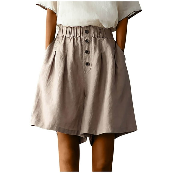 Ashirexll Linen Casual Classic Fit Casual Summer Elastic Waist Comfy Shorts with Pocket Coffee XXL