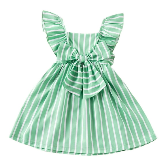 Ashirexll Little Girl Dresses, Girls Summer Dress, 1-6Y Summer Little Kids' Cute Comfortable Striped Ruffle Sleeve Slip Dress for Casual