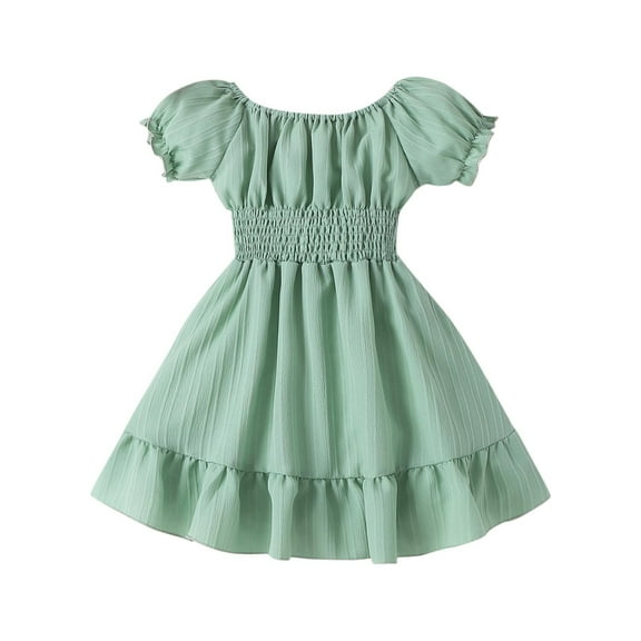 Ashirexll Little Girl Dresses, Girls Summer Dress, 2-7Y Little Kids Summer Bubble Short Sleeve Round Neck Dress Casual Fashion A-Line Dress