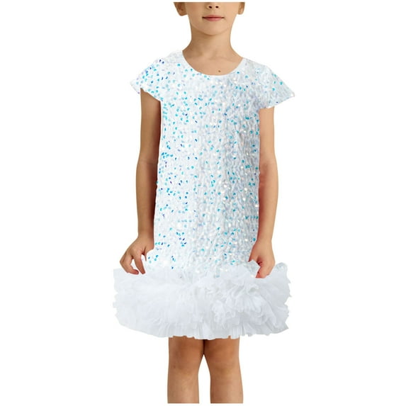 Ashirexll Little Girl Dresses, Girls Summer Dress, 2-8Y Little Children Short Sleeve Summer Casual Dress Fashion Sequin Party Dresses