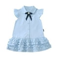 thumbnail image 1 of Ashirexll Little Girl Dresses, Girls Summer Dress, 3-8Y Children Short Sleeve Turndown Collar Dress Summer Casual Shirt Dress Pleated Lace Bowknot, 1 of 7