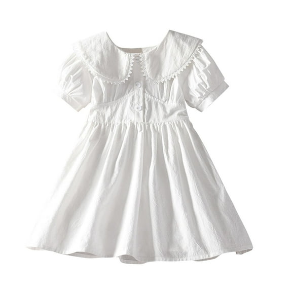 Ashirexll Little Girl Dresses Summer Dress Fashion Casual Solid Color Short Sleeve Buckle Cheongsam Embroidered Ancient Hanfu White Dress