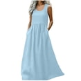 thumbnail image 1 of Ashirexll Long Dresses for Women, Casual Dresses for Women, Summer Solid Color Round Neck Waist Adjustable Sleeveless Side Pocket Backless Maxi Dress, 1 of 7