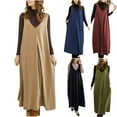 thumbnail image 1 of Ashirexll Long Dresses for Women, Flowy Dresses for Women, Fashion Solid Color V-Neck Sleeveless Waistcoat Ankle Length Pocket Dress, 1 of 4
