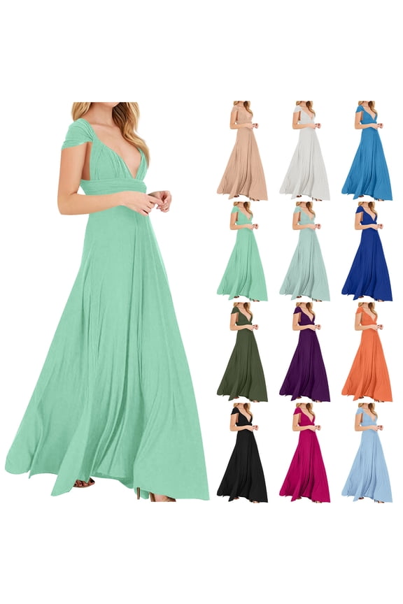 Long Dresses for Women, Flowy Dresses for Women, Solid Color Multi Way Wrap Backless Bandage Style Long Dress