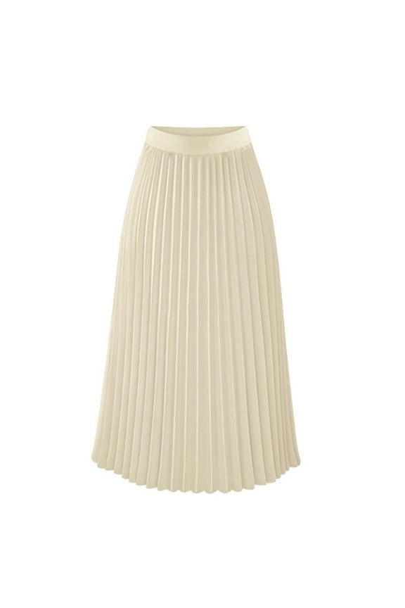 Long Flowy Skirts for Women, Pleated Skirt, Fashion Loose Casual High Waist Solid Long Ankle Pleated Skirt Beige XL