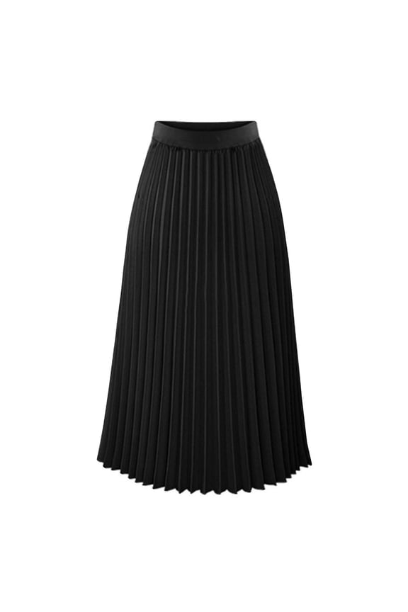 Long Flowy Skirts for Women, Pleated Skirt, Fashion Loose Casual High Waist Solid Long Ankle Pleated Skirt Black L