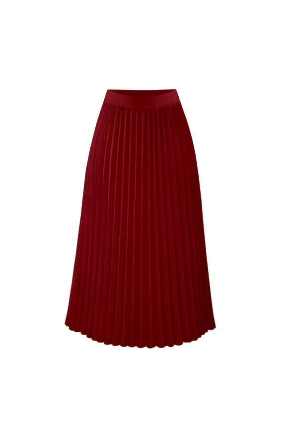 Long Flowy Skirts for Women, Pleated Skirt, Fashion Loose Casual High Waist Solid Long Ankle Pleated Skirt Wine L