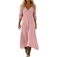 thumbnail image 1 of Ashirexll Long Sleeve Dress for Women Loose Casual Style Long Sleeve V-Neck Solid Color Maxi Dress, 1 of 7
