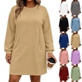 thumbnail image 1 of Ashirexll Long Sleeve Dress for Women Plus Size Loose Long Sleeve Round Neck Solid Color with Pockets Midi Dress, 1 of 7