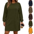 thumbnail image 1 of Ashirexll Long Sleeve Dress for Women Plus Size Loose Long Sleeve Round Neck Solid Color with Pockets Midi Dress, 1 of 7