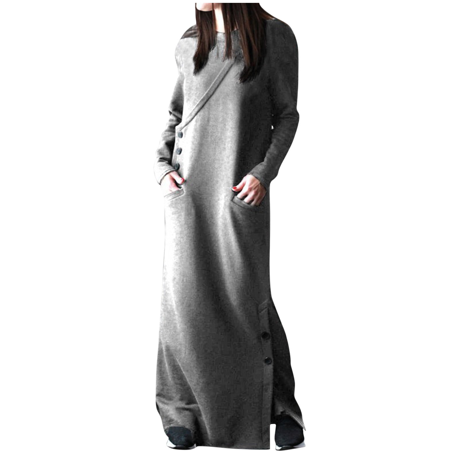 long sleeve maxi winter dresses for women Wool Maxi Dress, Long Sleeve, Faux Wrap Style, Formal Fall Clothing