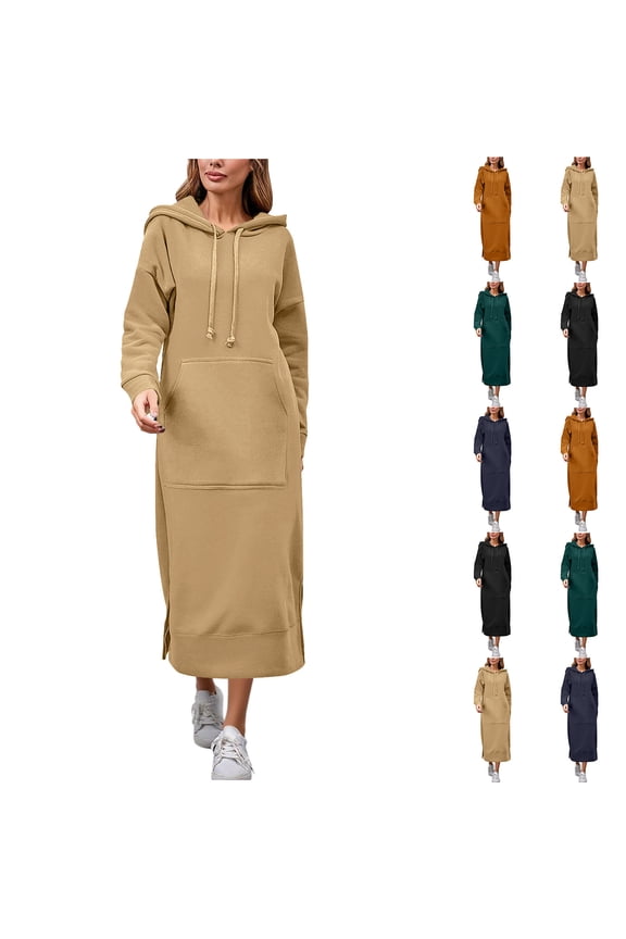 Long Sleeve Maxi Dress, Winter Dress for Women, Womens Large Knitted Hoodie with Velvet Casual Dress Fall Winter Warm Loose Comfortable Loungewear Wear