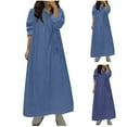 thumbnail image 1 of Ashirexll Long Sleeve Maxi Dress, Winter Dress for Women, Womens Long Sleeve Turndown Collar Button Solid Color Denim Dress for Fall Winter Casual Fashion Daily Wear, 1 of 7