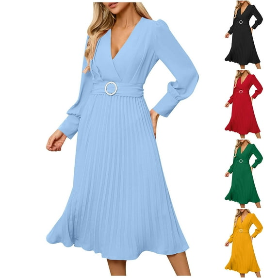 Ashirexll Long Sleeve Maxi Dress, Womens Fall Dresses, Fall Dresses for Women Fashion Elegant Long Dresses Long Sleeve V-Neck Dress