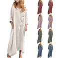thumbnail image 1 of Ashirexll Long Sleeve Maxi Dress, Womens Fall Dresses, Ladies Plus Size Casual Round Neck Long Sleeve Dresses Solid Color Linen Long Dress, 1 of 6