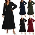 thumbnail image 1 of Ashirexll Long Sleeve Maxi Dress, Womens Fall Dresses, Women's V-neck Solid Color Long Sleeve Dress Waist Cinching Long Dress, 1 of 6