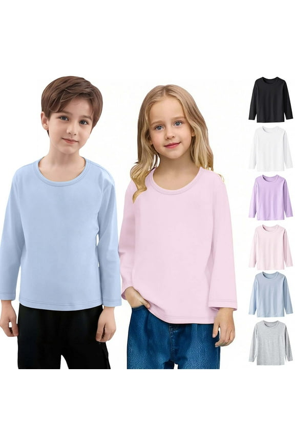 Long Sleeve Shirts Winter Tops for Girls Spring Fall Thin Base Layer Solid Color Fashion Casual Round Neck Long Sleeve T-Shirt Top for Boys and Girls