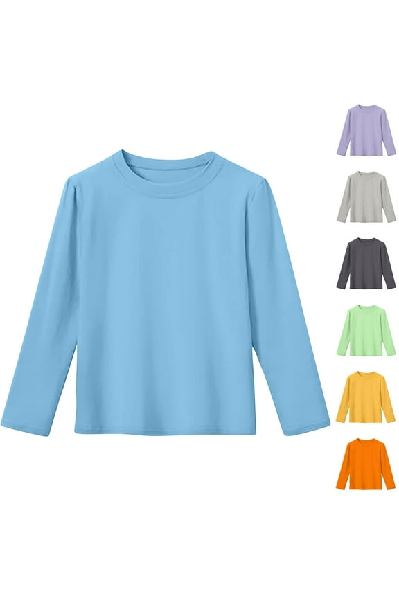 Long Sleeve Shirts Winter Tops for Girls 2-13 Years Solid Color Fashion Casual Round Neck Comfortable Base Layer Long Sleeve Top for Kids
