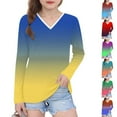thumbnail image 1 of Ashirexll Long Sleeve Shirts Winter Tops for Girls 2-14 Years Gradient Printed Fashion Casual V-Neck Long Sleeve Top for Spring Fall, 1 of 7