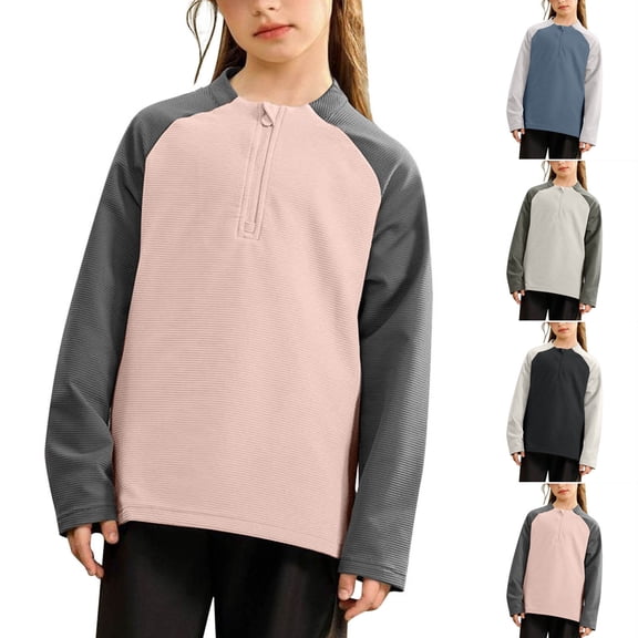 Ashirexll Long Sleeve Shirts Winter Tops for Girls 3-17 Years Color Blocked Velvet Fashion Casual Warm Round Neck Long Sleeve Top for Kids