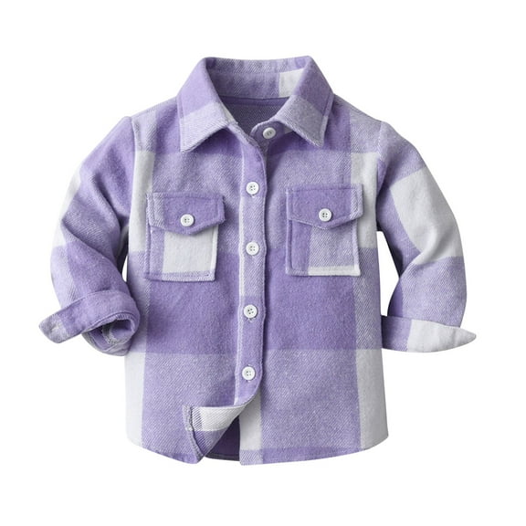 Ashirexll Long Sleeve Shirts for Girls, Fall Tops, Fashion Boys and Girls Casual Plaid Shirts Long Sleeve Turndown Collar Pocket Button Shirts