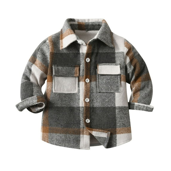 Ashirexll Long Sleeve Shirts for Girls, Fall Tops, Fashion Boys and Girls Casual Plaid Shirts Long Sleeve Turndown Collar Pocket Button Shirts