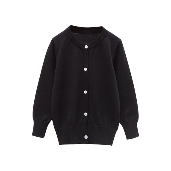 Ashirexll Long Sleeve Shirts for Girls, Fall Tops, Kids Solid Color Fleece Knitted Cardigan Long Sleeve Round Neck Sweater Button Shirts