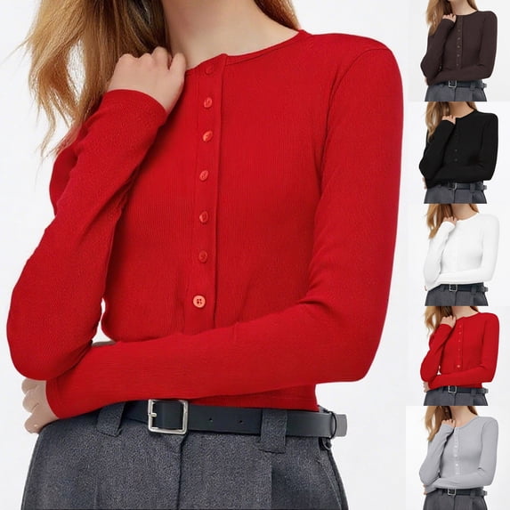 Ashirexll Long Sleeve Shirts for Winter Tops for Patchwork Printed Round Neck Casual Loose Fitting Knit Tee Shirt
