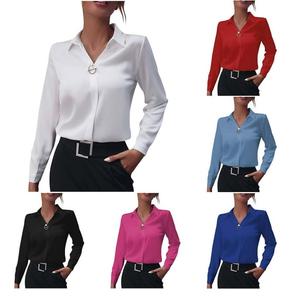 Ashirexll Long Sleeve Shirts for Winter Tops for Solid Color Lapel Collar Casual Comfortable Loose Fitting Blouse