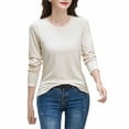 thumbnail image 1 of Ashirexll Long Sleeve Shirts for Women Plus Size Crew Neck Shirts Fall Fashion Basic Layering Slim Soft Thermal Underwear Tops Beige L, 1 of 6