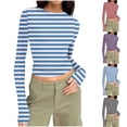 thumbnail image 1 of Ashirexll Long Sleeve Shirts for Women Round Neck Random Print Stretch Slim Style Long Sleeve Ribbed Pullover Top, 1 of 7