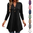 thumbnail image 1 of Ashirexll Long Sleeve Shirts for Women V Neck Solid Color Faux Pocket Mid Length Casual Style Long Sleeve Pullover Top for Fall, 1 of 7