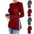 thumbnail image 1 of Ashirexll Long Sleeve Shirts for Women Winter Tops Casual Solid Color Round Neck Slim Long Sleeve Top, 1 of 3