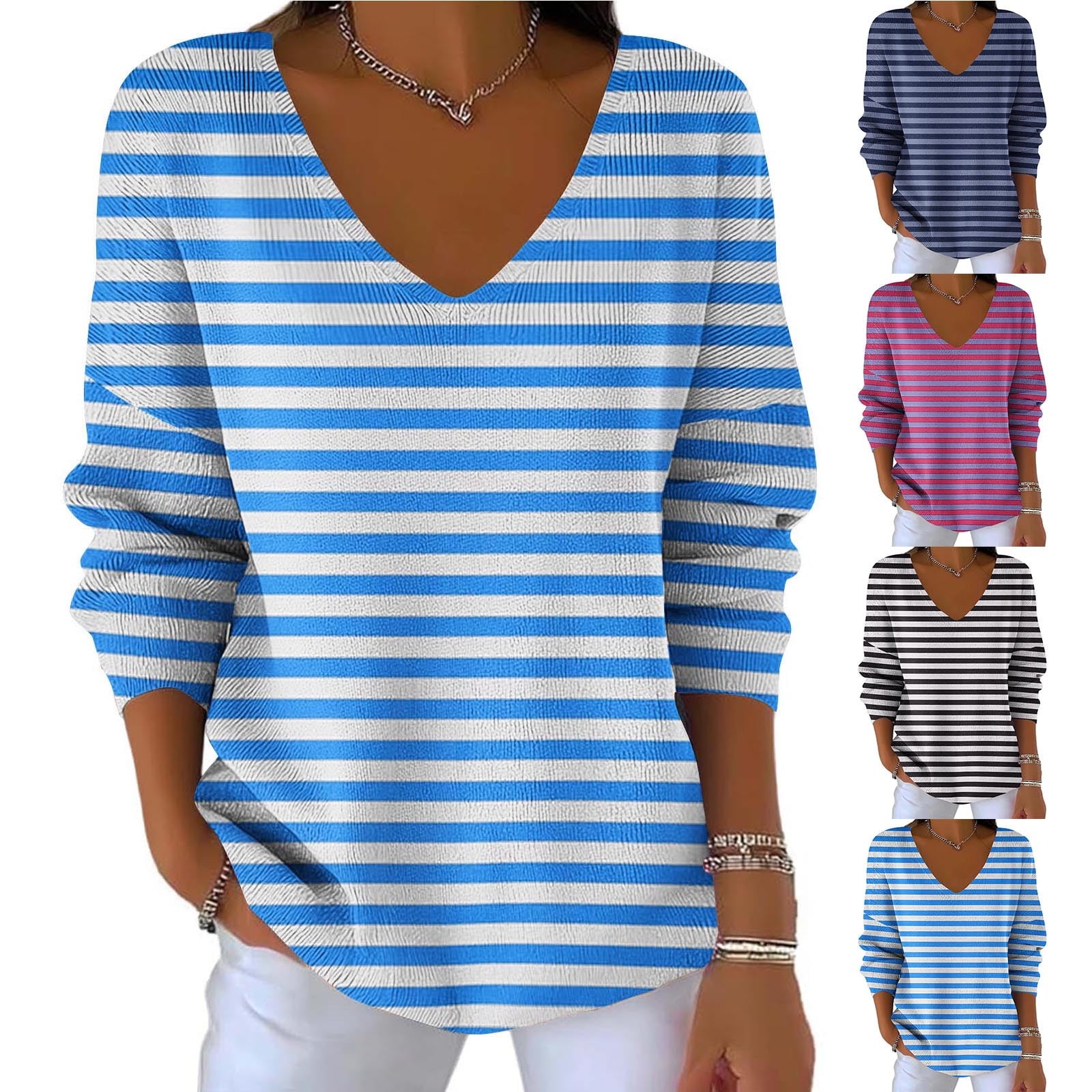 Ashirexll Long Sleeve Shirts for Women Winter Tops Casual Striped V