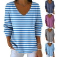 thumbnail image 1 of Ashirexll Long Sleeve Shirts for Women Winter Tops Casual Striped V-Neck Loose Versatile Long Sleeve Blouse Top, 1 of 6