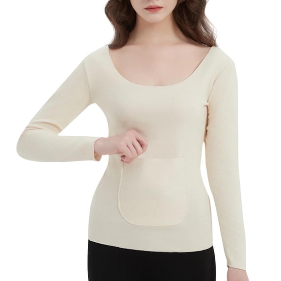 Ashirexll Long Sleeve Shirts for Women Winter Tops Round Neck Solid Color Pullover Warm Comfortable Casual Top