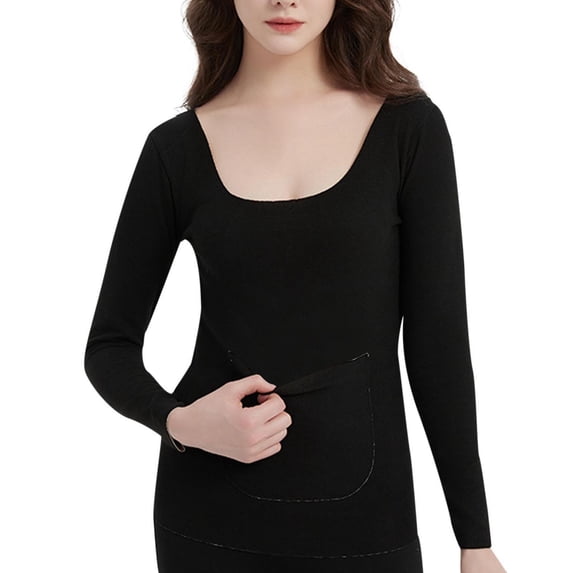 Ashirexll Long Sleeve Shirts for Women Winter Tops Round Neck Solid Color Pullover Warm Comfortable Casual Top