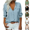 thumbnail image 1 of Ashirexll Long Sleeve Shirts for Women Winter Tops Solid Color Button Down Shirt with Double Pocket Turn Down Collar, 1 of 6
