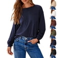 thumbnail image 1 of Ashirexll Long Sleeve Shirts for Women Winter Tops Solid Color Round Neck Casual Long Sleeve Shirt Top, 1 of 6