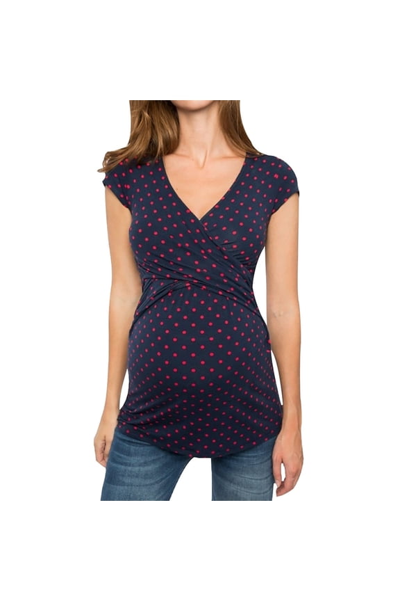 Maternity Tops, Summer Maternity Clothes, Women's Comfy Short Sleeve Nursing Print for Breastfeeding Navy S