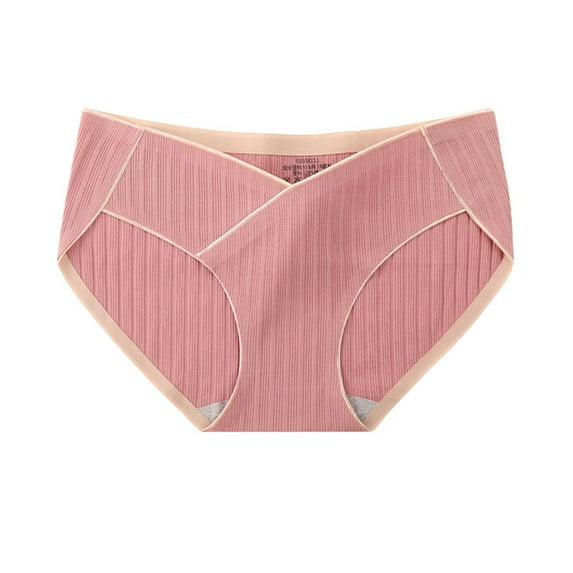 Ashirexll Maternity Underwear Plus Size Solid Color Low Waist Cotton Breathable Comfortable Soft Maternity Underwear Red M