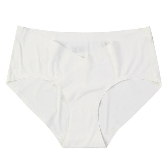 Ashirexll Maternity Underwear V-Shaped Low-Waisted Belly Support Solid Color Traceless Ice Silk Comfortable Maternity Panties White L