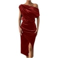 thumbnail image 1 of Ashirexll Maxi Dresses for Women Casual Dresses Women's Fashion Casual Solid Color Sleeveless Off-The-Shoulder Dress Slit Dress, 1 of 7