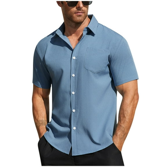 Ashirexll Mens Button up Shirts Short Sleeve, Big and Tall Shirts for Men, Button up Shirts with Pockets Summer Casual Short Sleeve Turndown Collar Tops