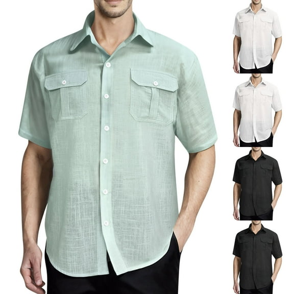 Ashirexll Mens Button up Shirts Short Sleeve, Big and Tall Shirts for Men, Button up Shirts with Pockets Summer Casual Short Sleeve Turndown Collar Tops