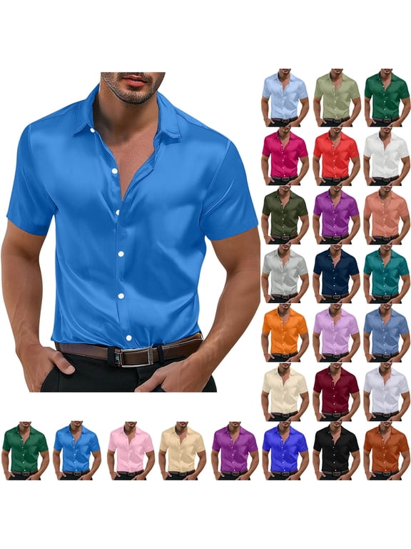 Mens Button up Shirts Short Sleeve, Big and Tall Shirts for Men, Plus Size Casual Fashion Shirts for Party Button Turndown Collar Short Sleeve Shirts